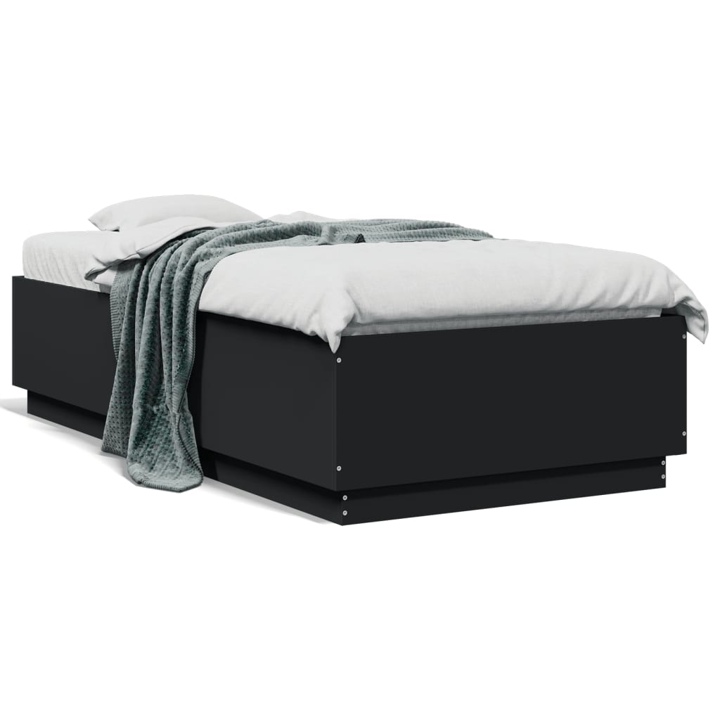 sengeramme med LED-lys 90x190 cm konstrueret træ sort
