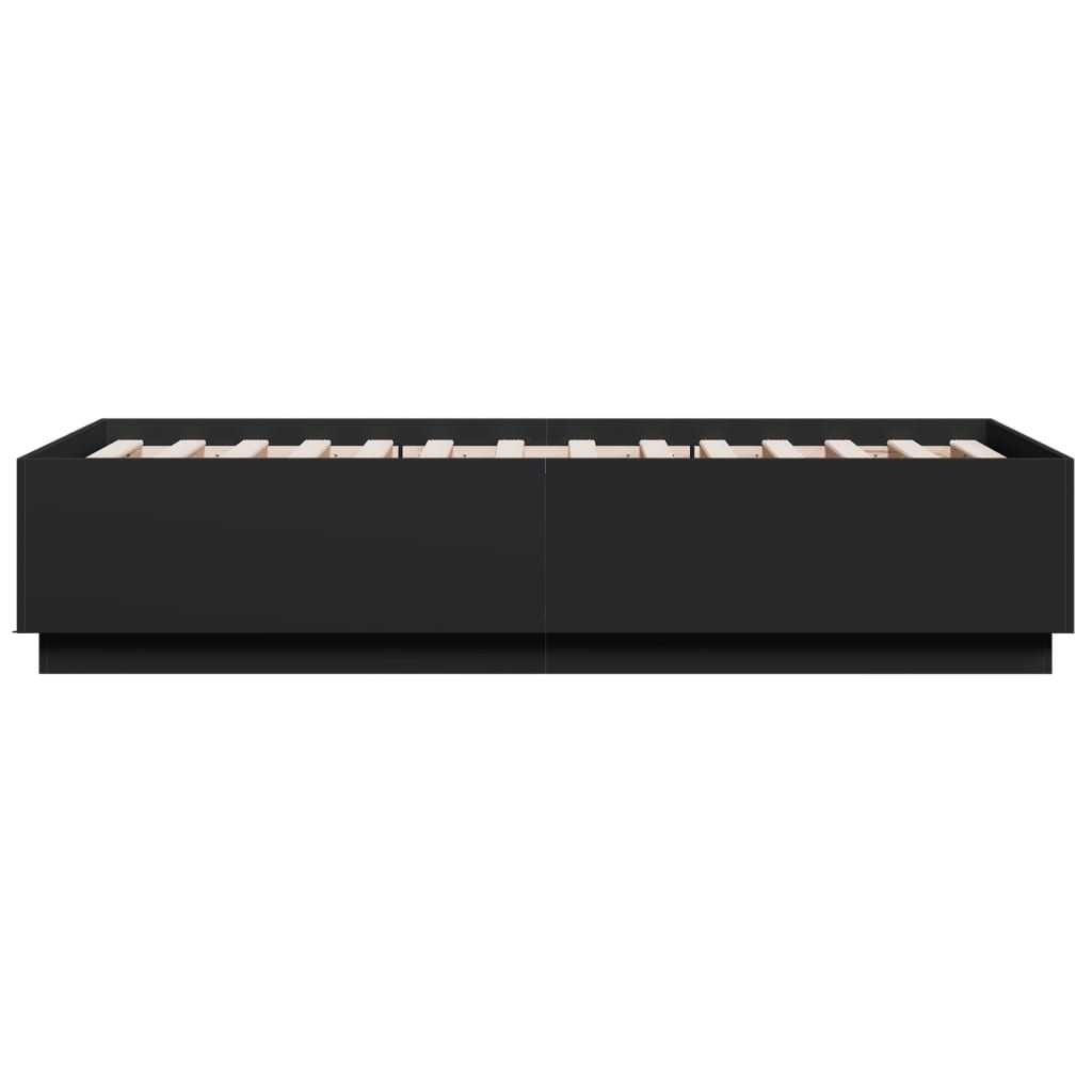 sengeramme med LED-lys 90x190 cm konstrueret træ sort