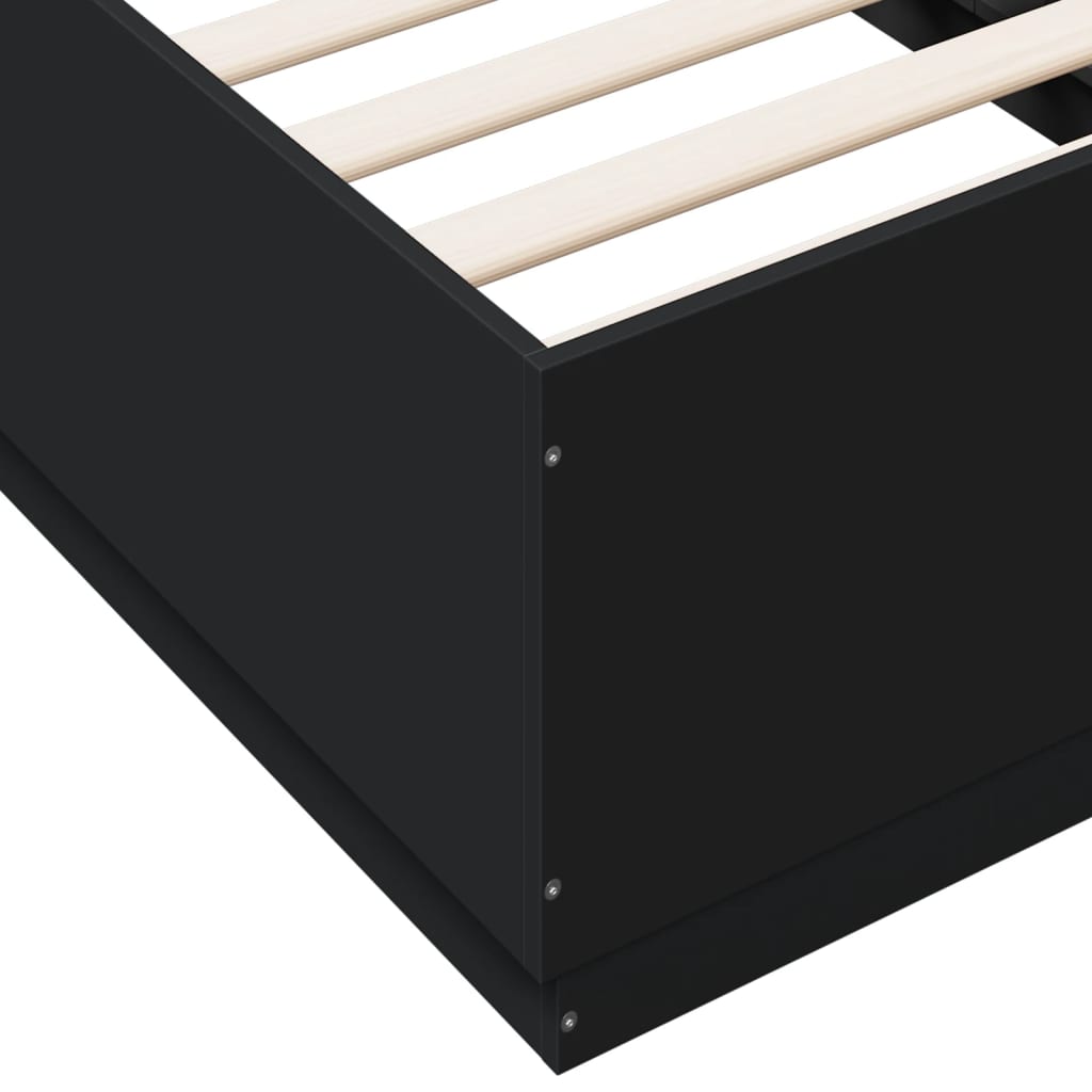 sengeramme med LED-lys 90x190 cm konstrueret træ sort