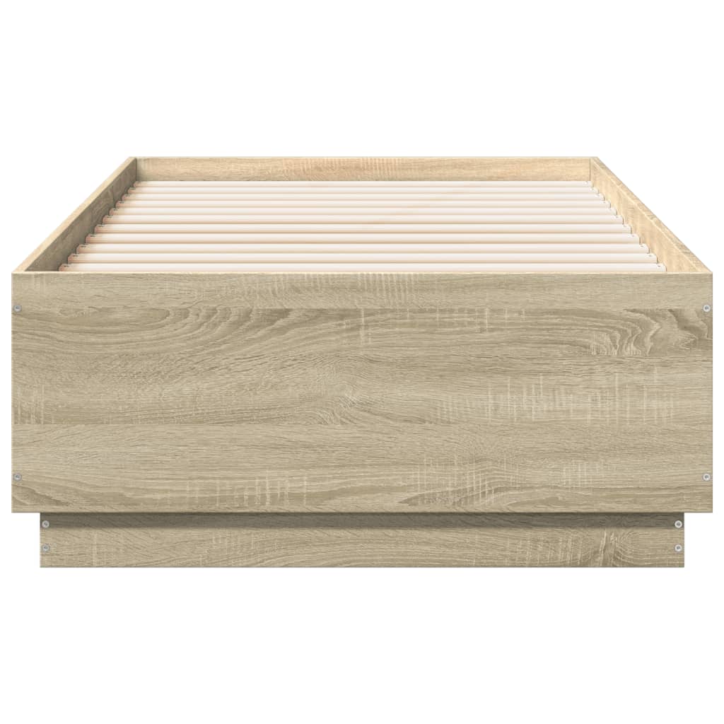 sengeramme med LED-lys 90x190 cm konstrueret træ sonoma-eg