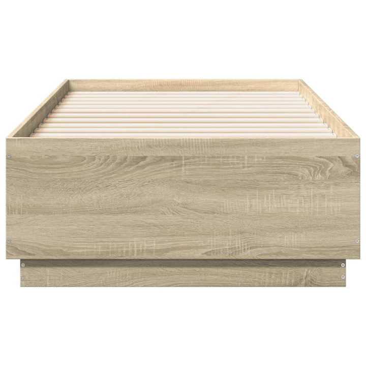 sengeramme med LED-lys 90x190 cm konstrueret træ sonoma-eg