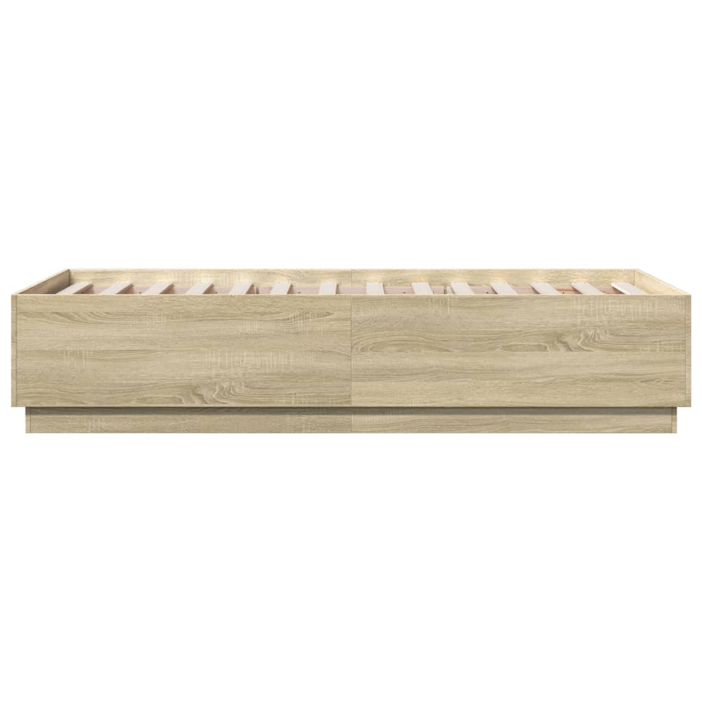 sengeramme med LED-lys 90x190 cm konstrueret træ sonoma-eg