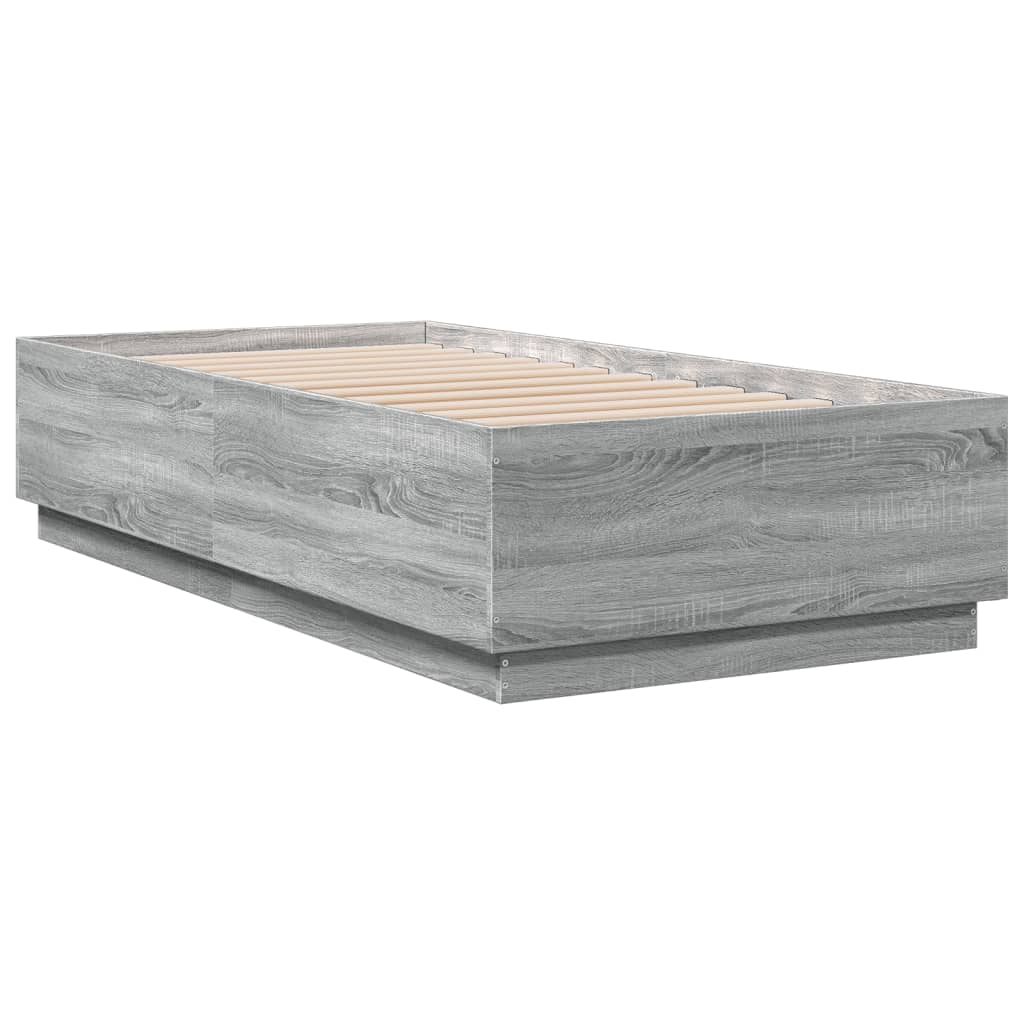sengeramme med ED-lys 90x190 cm konstrueret træ grå sonoma-eg