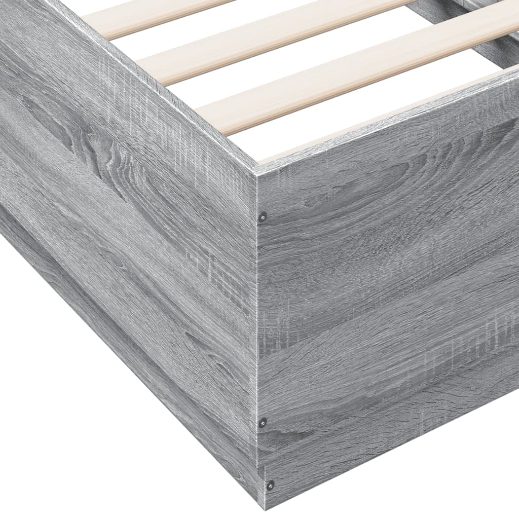 sengeramme med ED-lys 90x190 cm konstrueret træ grå sonoma-eg