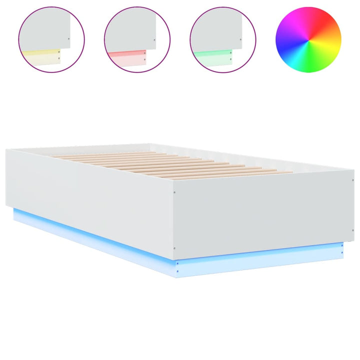 sengeramme med LED-lys 75x190 cm konstrueret træ hvid