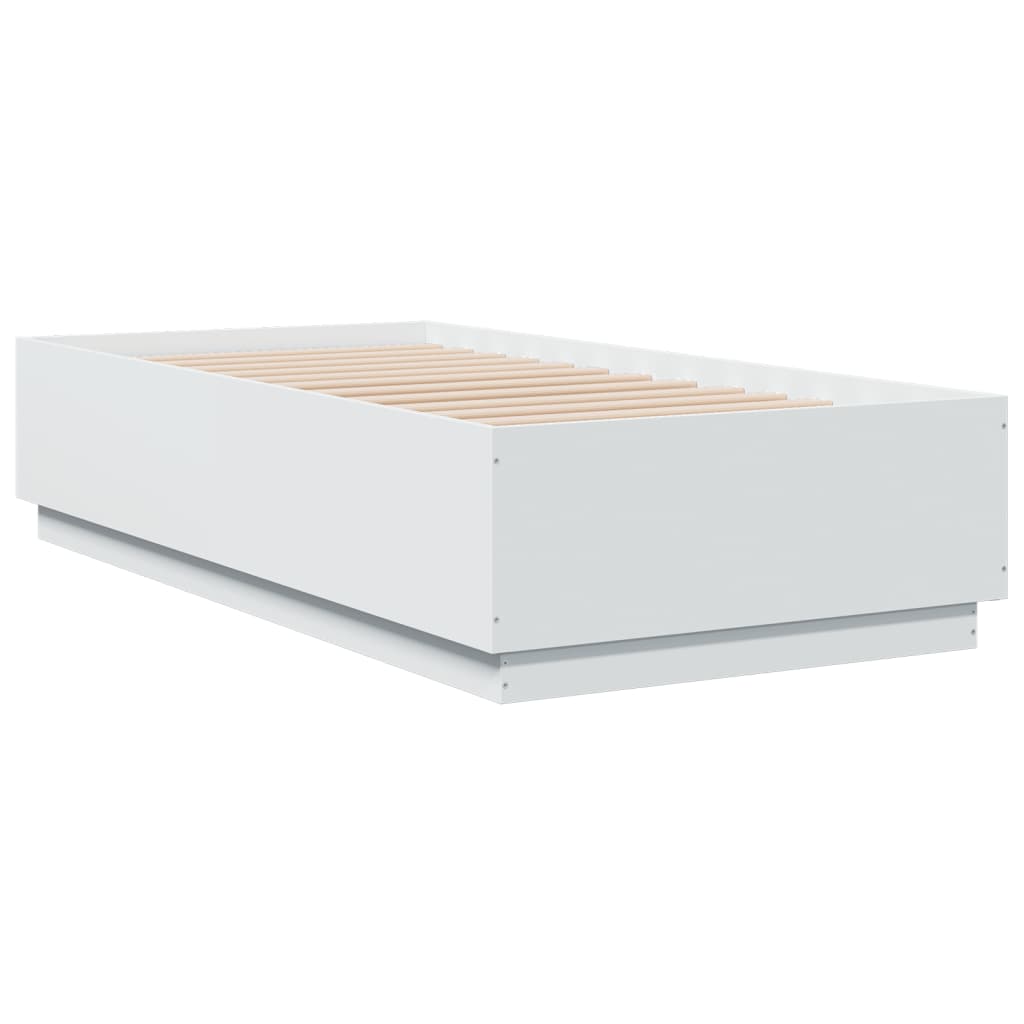sengeramme med LED-lys 75x190 cm konstrueret træ hvid