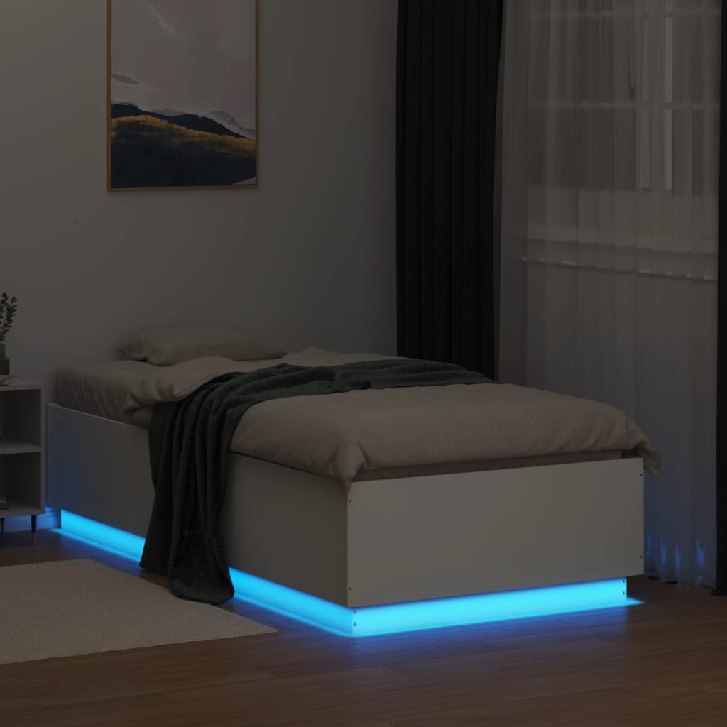 sengeramme med LED-lys 75x190 cm konstrueret træ hvid