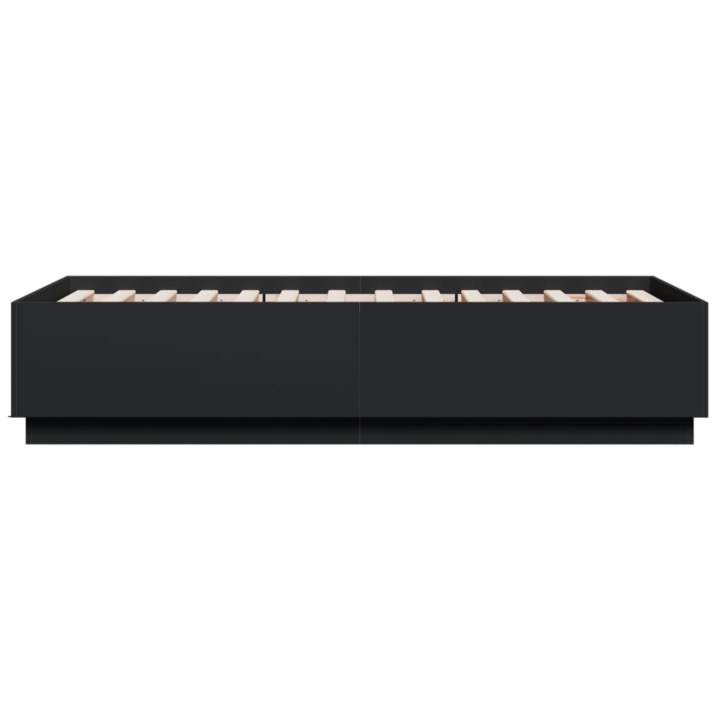 sengeramme med LED-lys 75x190 cm konstrueret træ sort