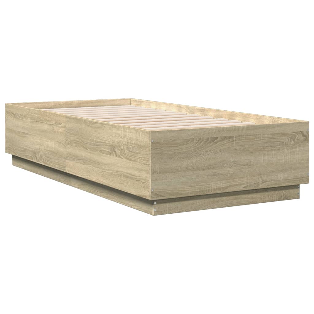 sengeramme med LED-lys 75x190 cm konstrueret træ sonoma-eg