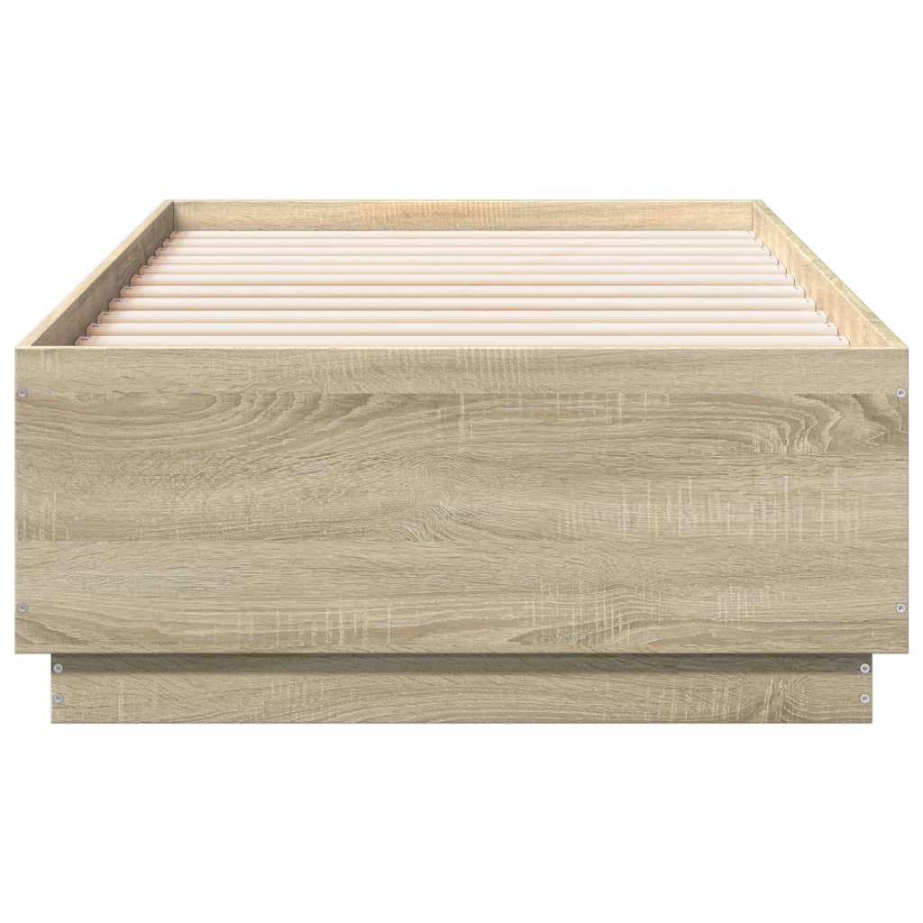 sengeramme med LED-lys 75x190 cm konstrueret træ sonoma-eg