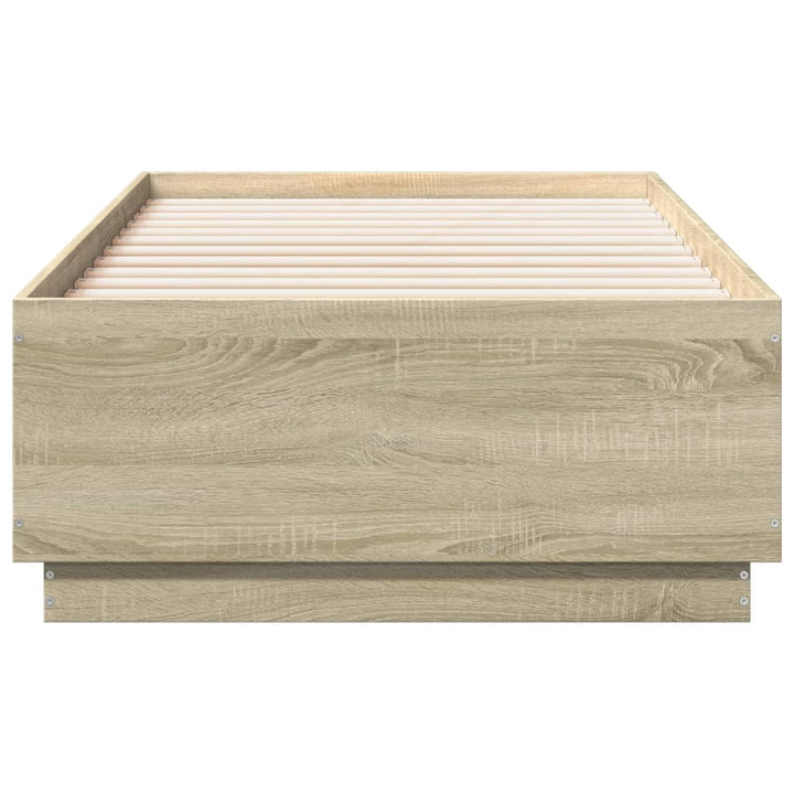 sengeramme med LED-lys 75x190 cm konstrueret træ sonoma-eg