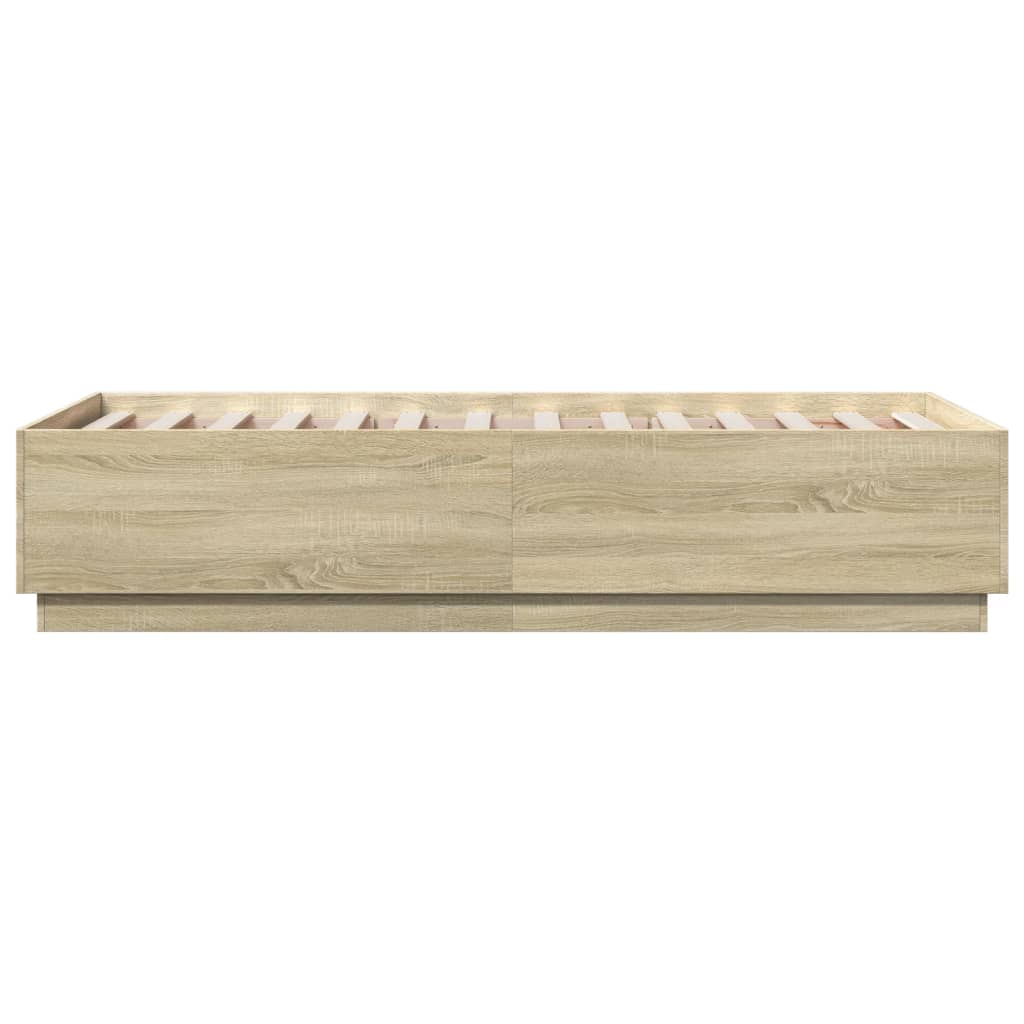 sengeramme med LED-lys 75x190 cm konstrueret træ sonoma-eg