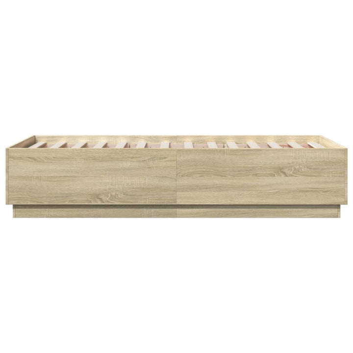 sengeramme med LED-lys 75x190 cm konstrueret træ sonoma-eg