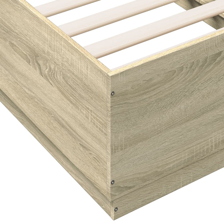 sengeramme med LED-lys 75x190 cm konstrueret træ sonoma-eg