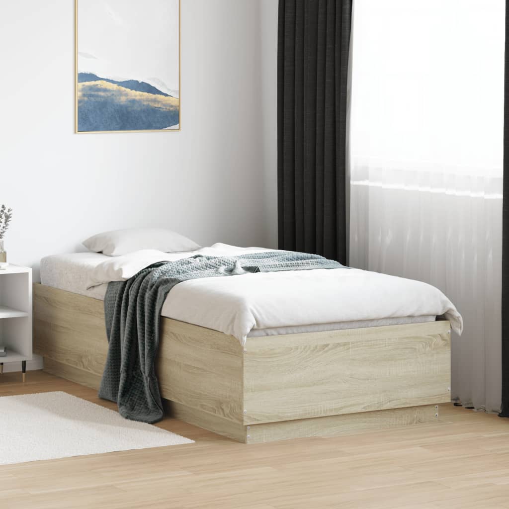 sengeramme med LED-lys 75x190 cm konstrueret træ sonoma-eg