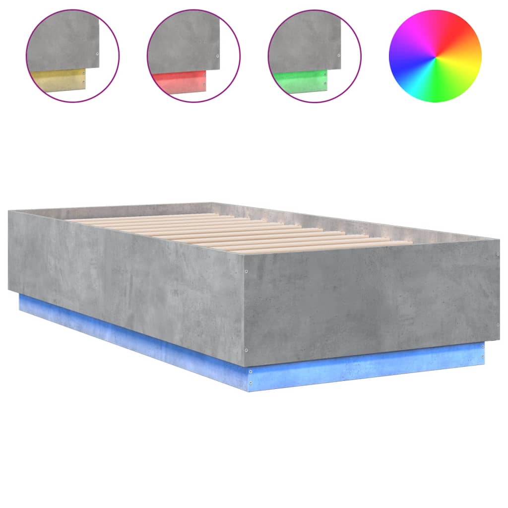 sengeramme med LED-lys 75x190 cm konstrueret træ betongrå