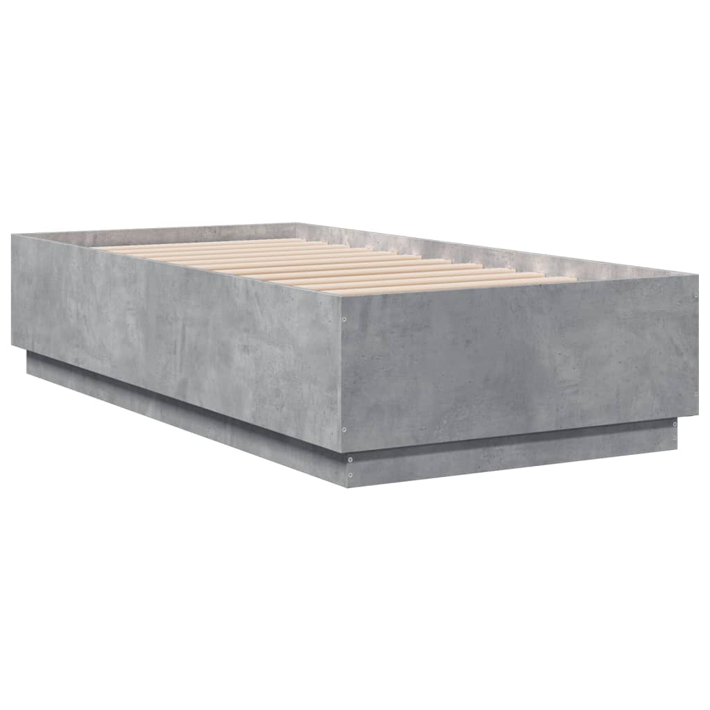 sengeramme med LED-lys 75x190 cm konstrueret træ betongrå