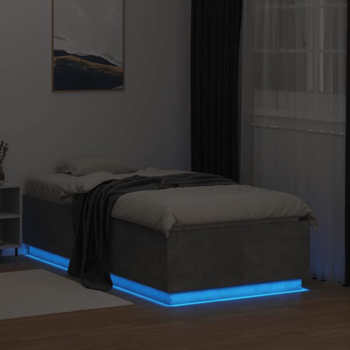 sengeramme med LED-lys 75x190 cm konstrueret træ betongrå