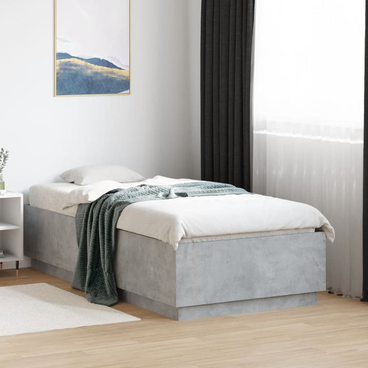 sengeramme med LED-lys 75x190 cm konstrueret træ betongrå