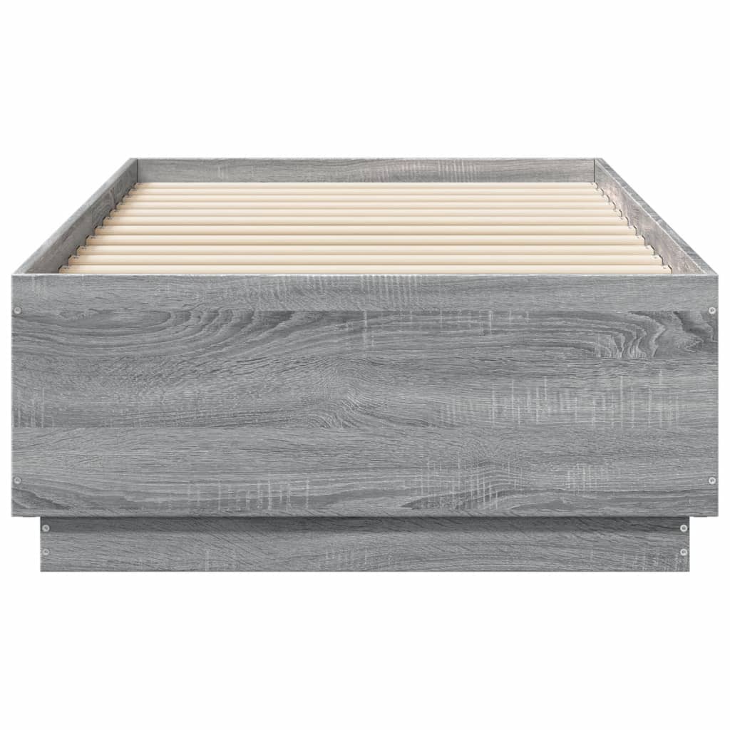 sengeramme m. LED-lys 75x190 cm konstrueret træ grå sonoma-eg