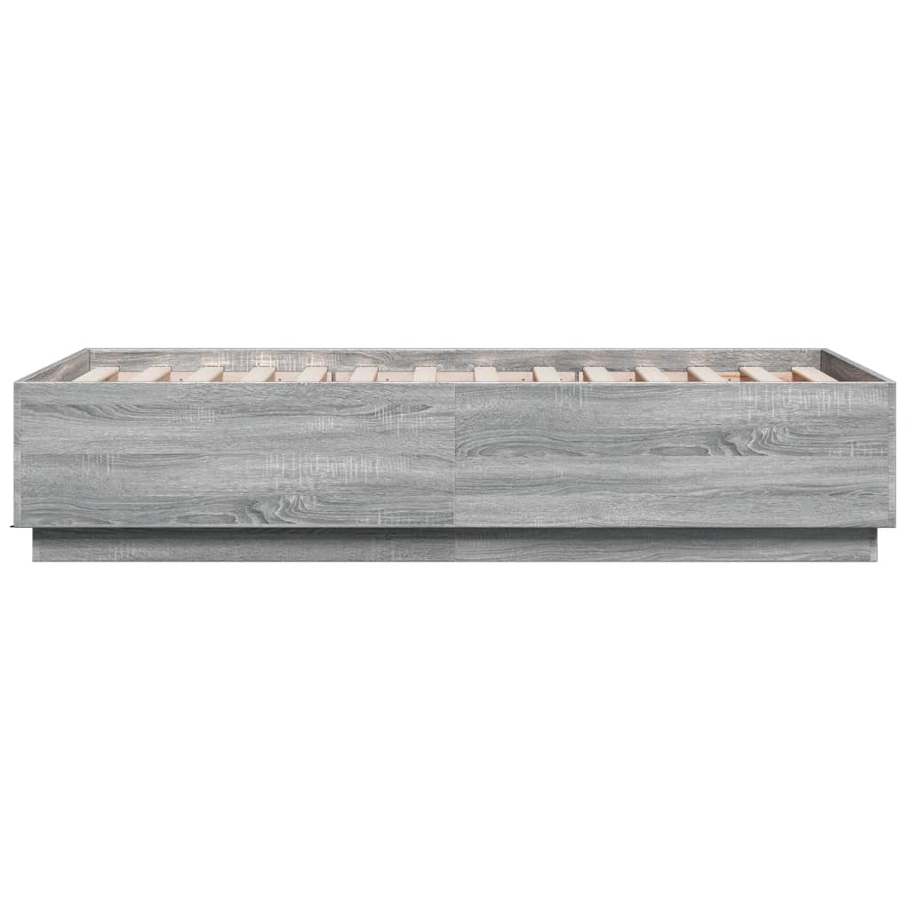 sengeramme m. LED-lys 75x190 cm konstrueret træ grå sonoma-eg