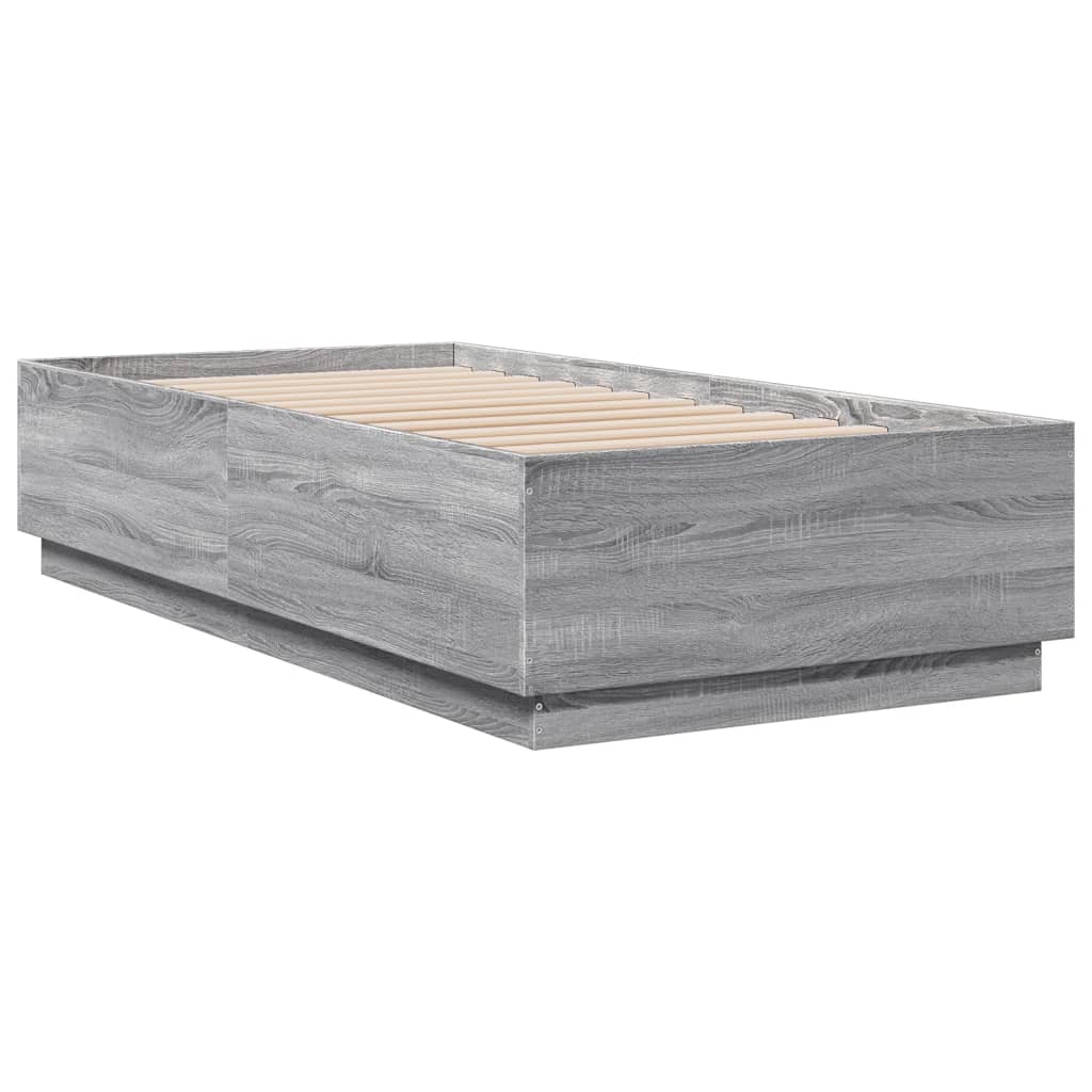 sengeramme m. LED-lys 75x190 cm konstrueret træ grå sonoma-eg