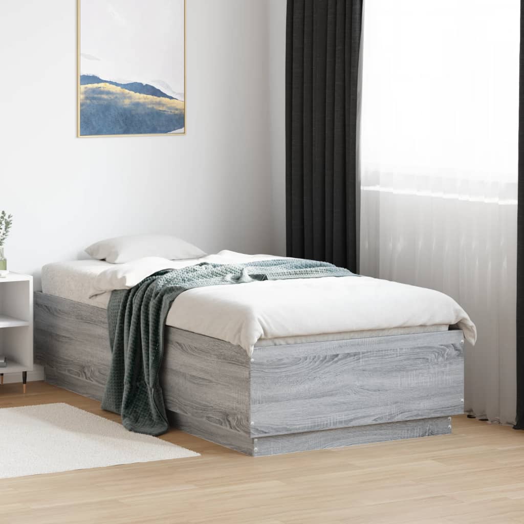 sengeramme m. LED-lys 75x190 cm konstrueret træ grå sonoma-eg