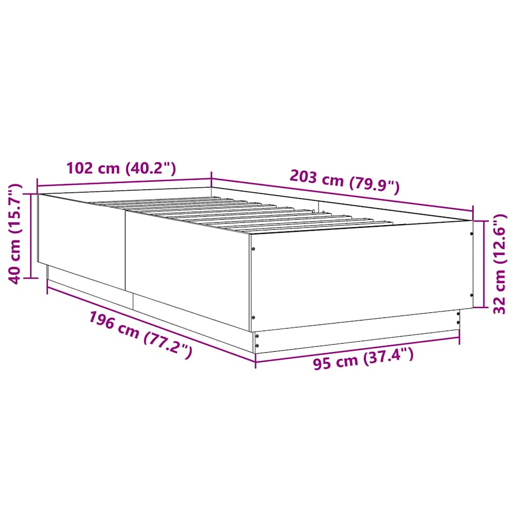 sengeramme 100x200 cm konstrueret træ betongrå