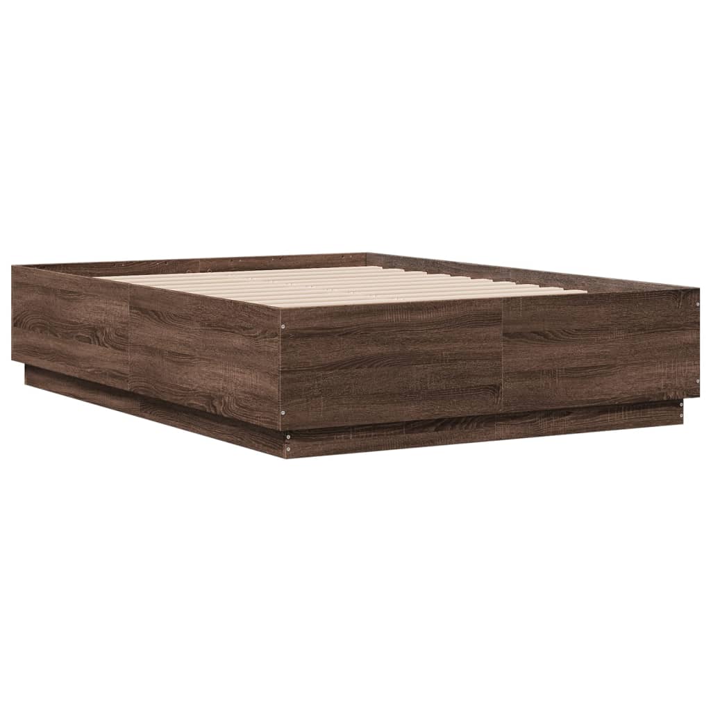 sengestel 135x190 cm konstrueret træ brun eg