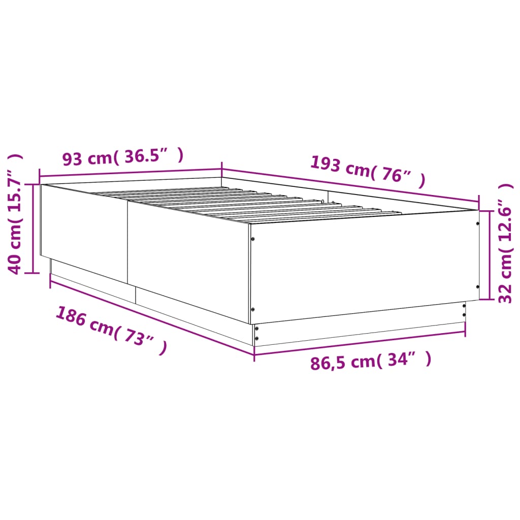 sengeramme 90x190 cm konstrueret træ brun egetræsfarve