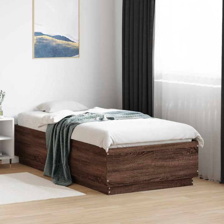 sengeramme 90x190 cm konstrueret træ brun egetræsfarve