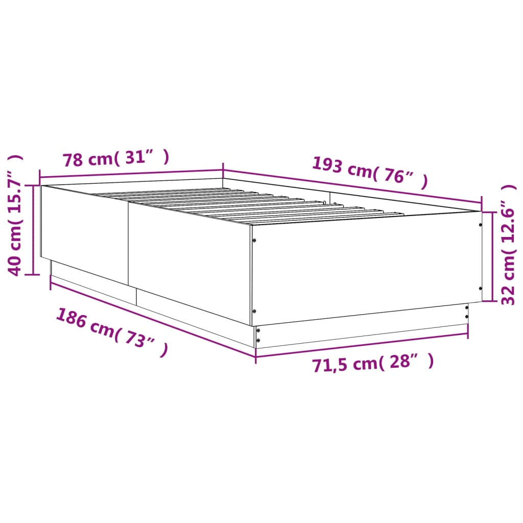 sengeramme 75x190 cm konstrueret træ hvid