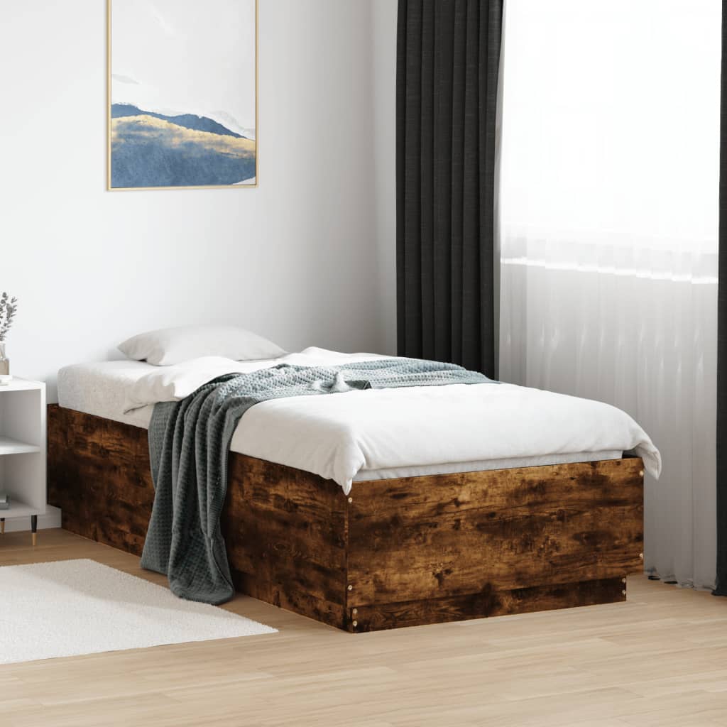 sengeramme 75x190 cm konstrueret træ røget egetræsfarve