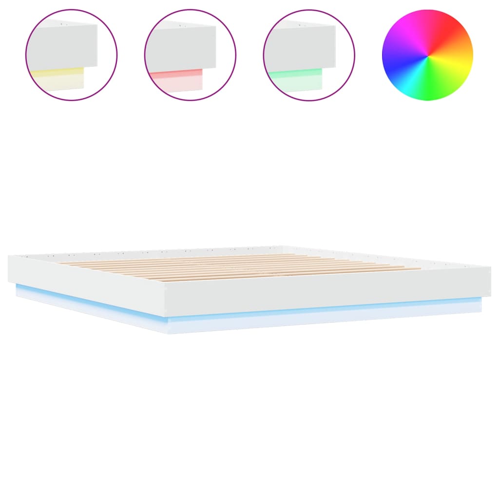 sengeramme med LED-lys 200x200 cm hvid