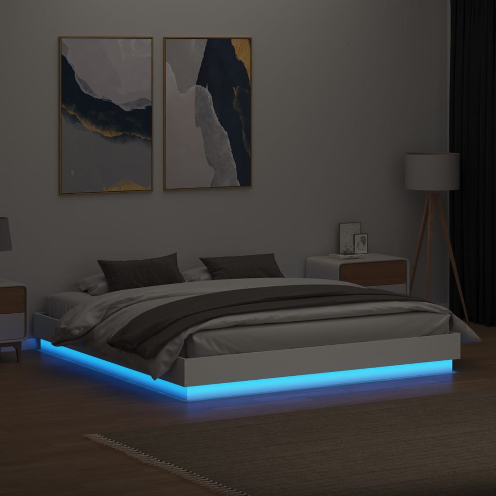 sengeramme med LED-lys 200x200 cm hvid