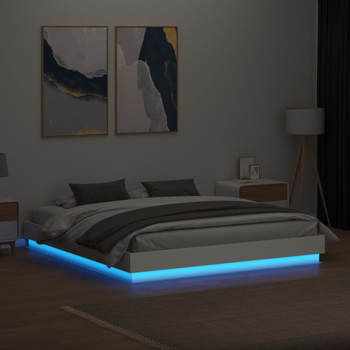 sengeramme med LED-lys 200x200 cm hvid