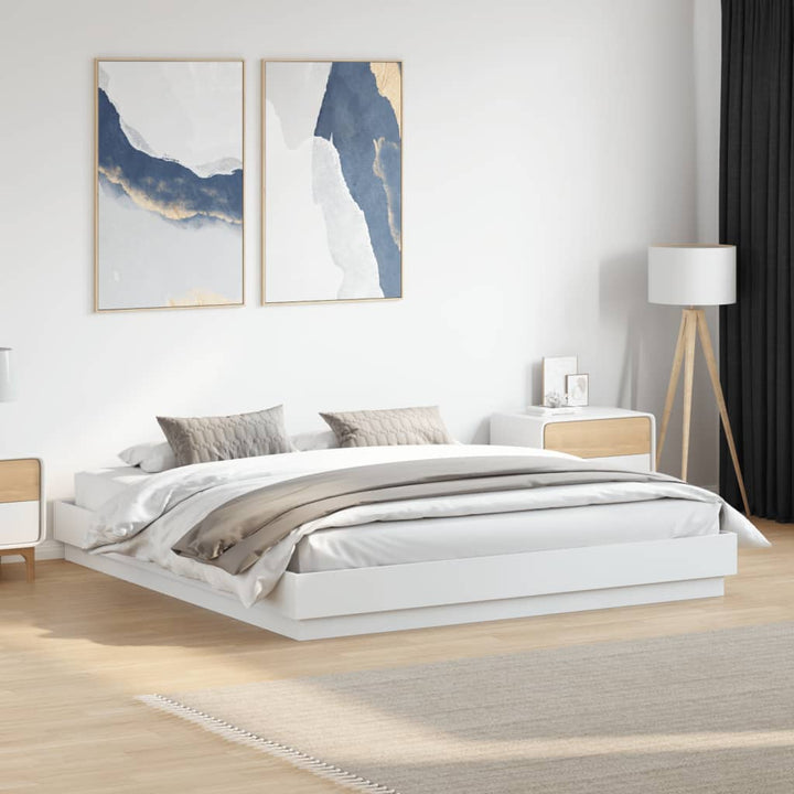 sengeramme med LED-lys 200x200 cm hvid