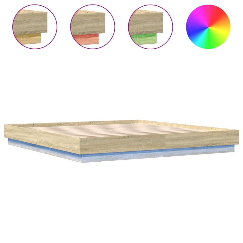 sengeramme med LED-lys 200x200 cm sonoma-eg