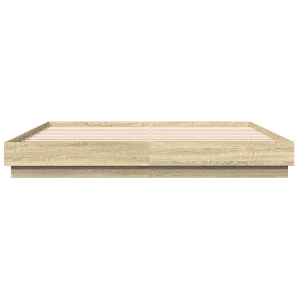 sengeramme med LED-lys 200x200 cm sonoma-eg