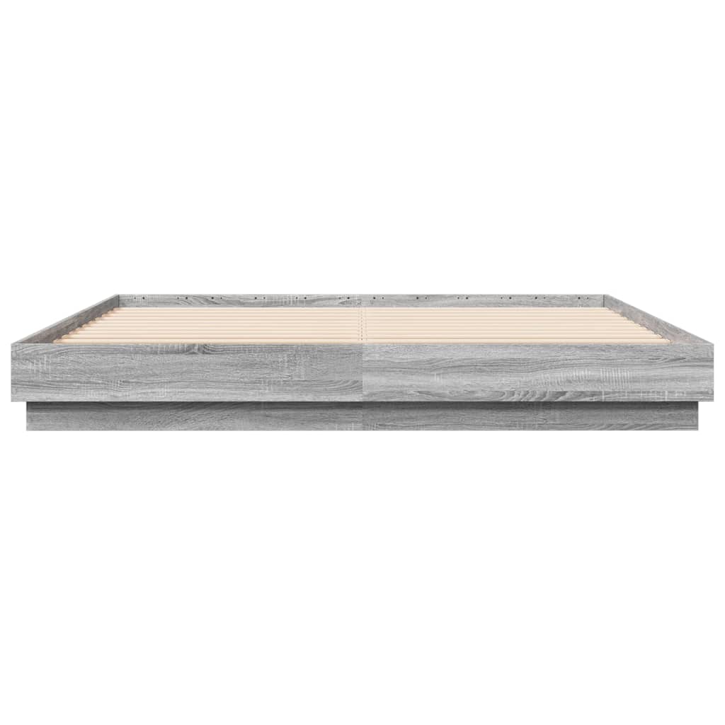 sengeramme med LED-lys 200x200 cm grå sonoma-eg