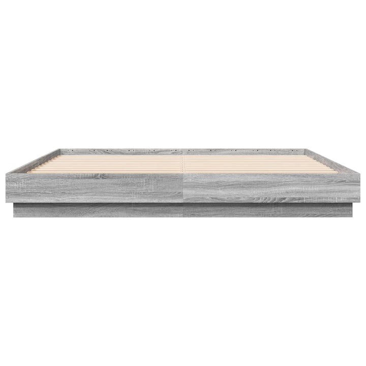 sengeramme med LED-lys 200x200 cm grå sonoma-eg