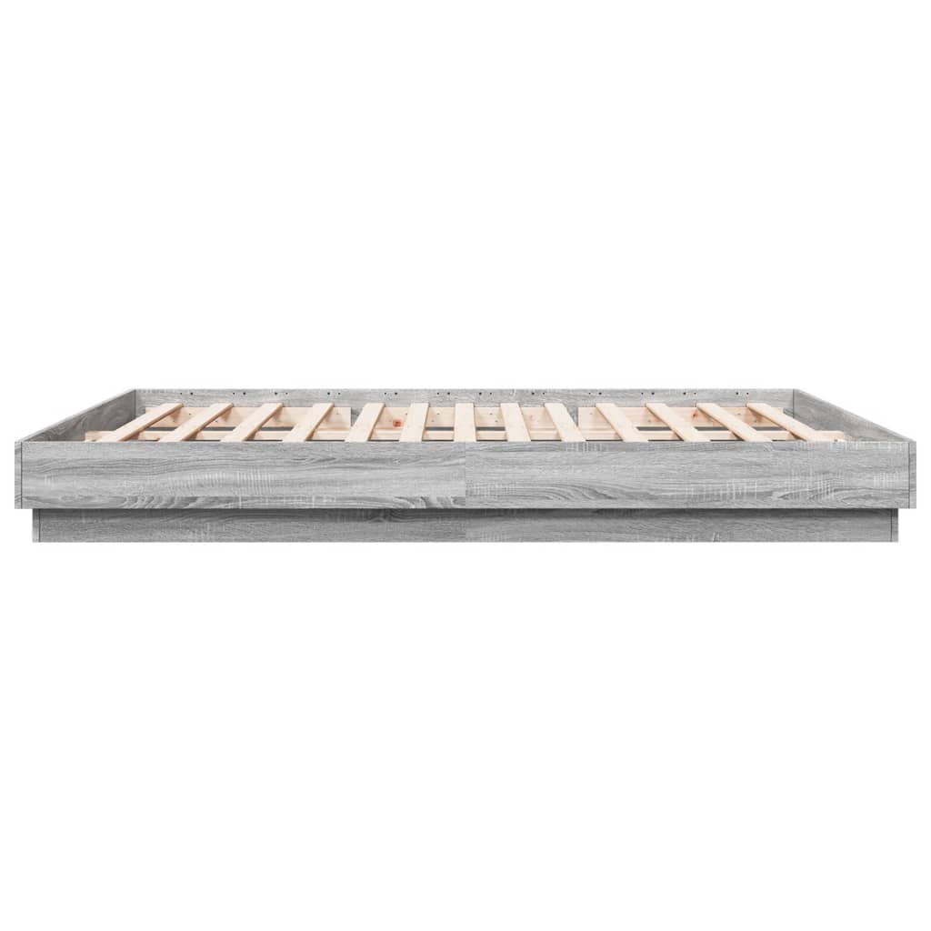 sengeramme med LED-lys 200x200 cm grå sonoma-eg