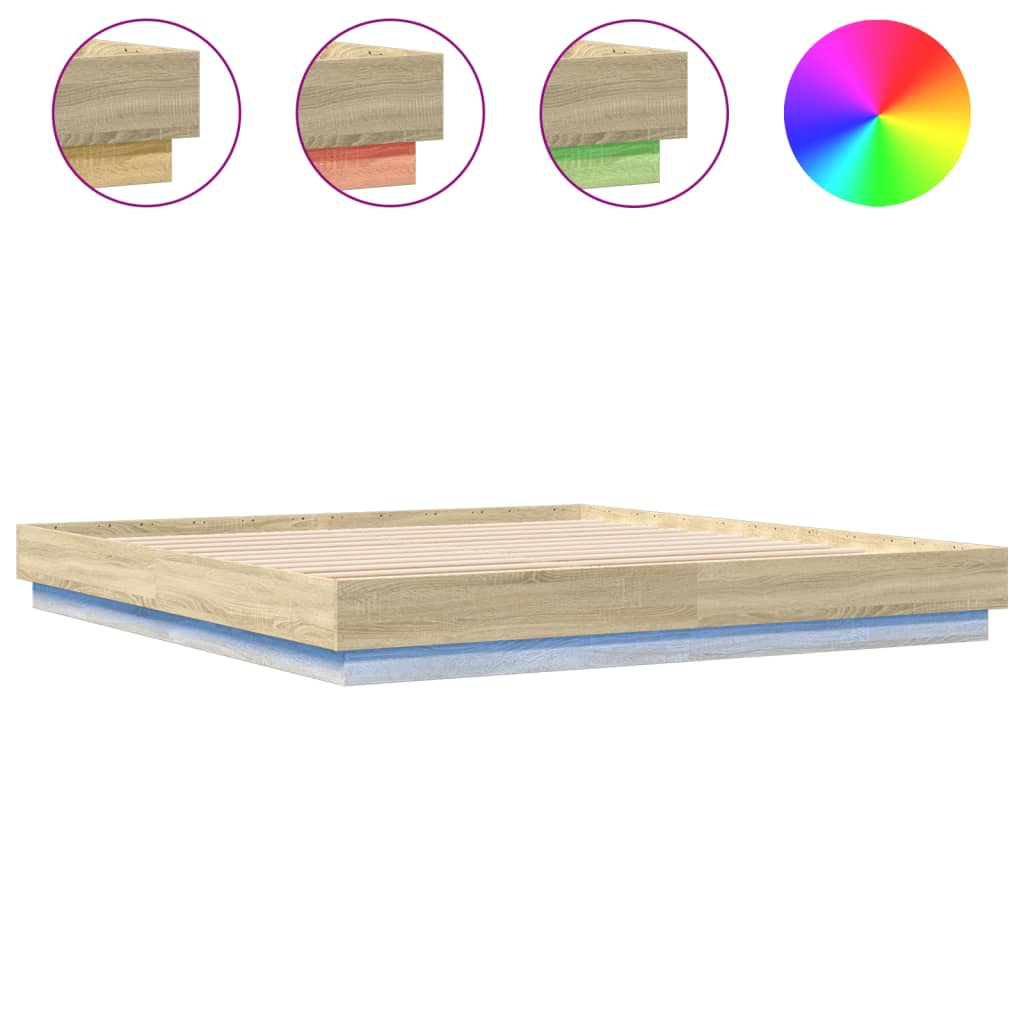 sengeramme med LED-lys 180x200 cm sonoma-eg
