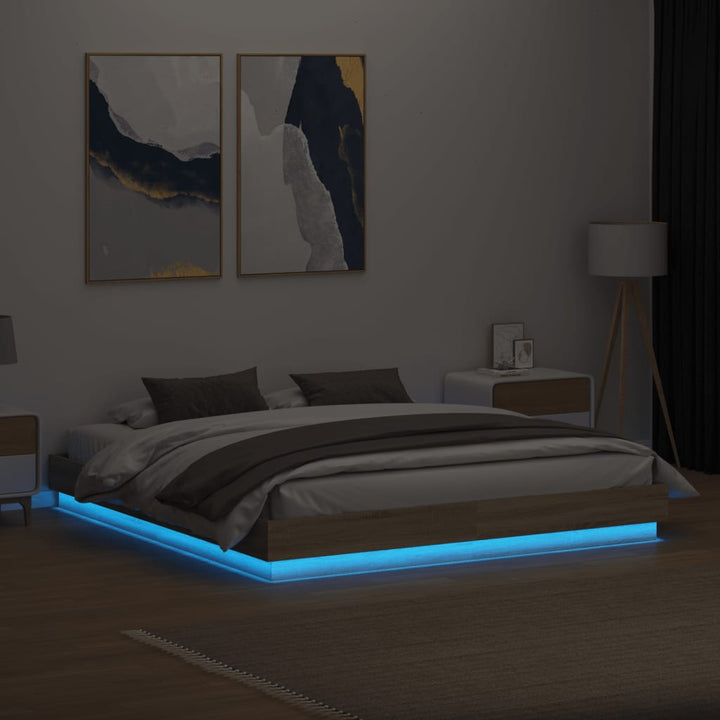 sengeramme med LED-lys 180x200 cm sonoma-eg