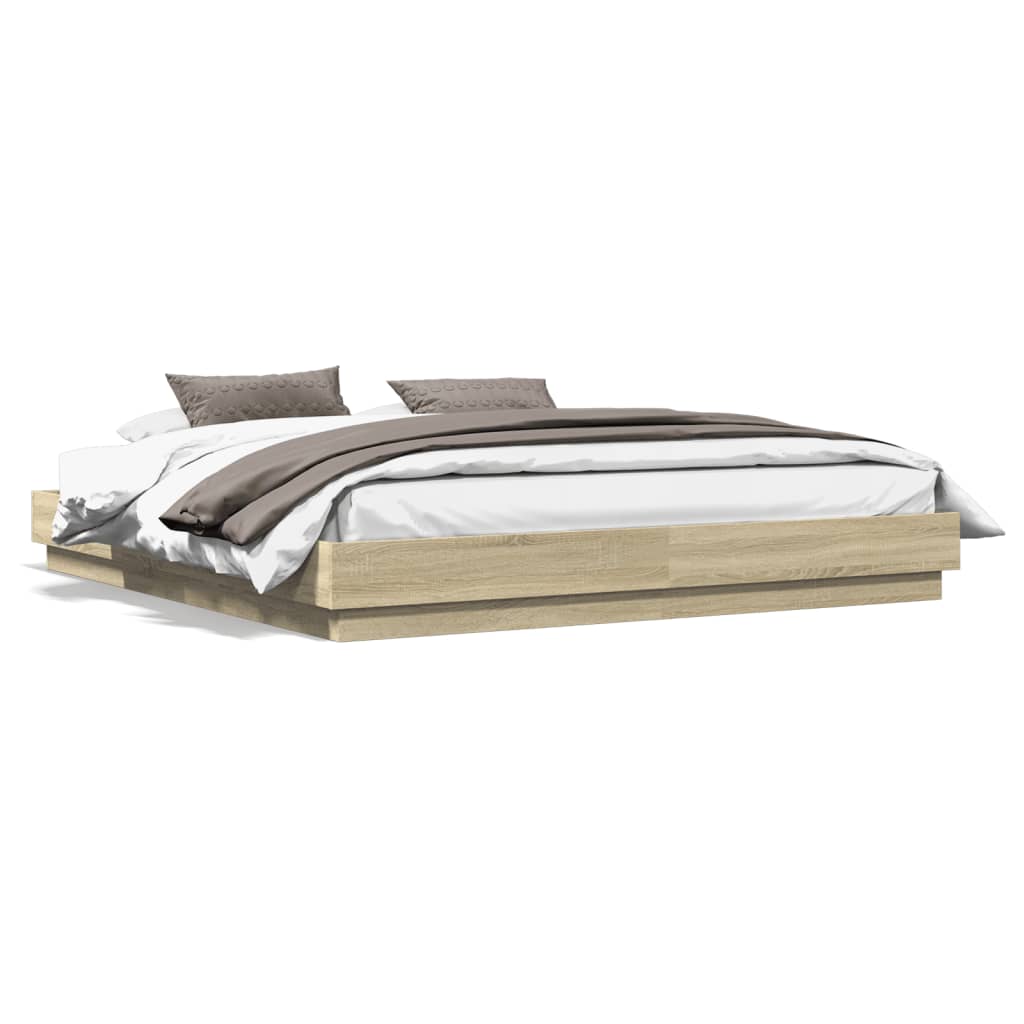 sengeramme med LED-lys 180x200 cm sonoma-eg