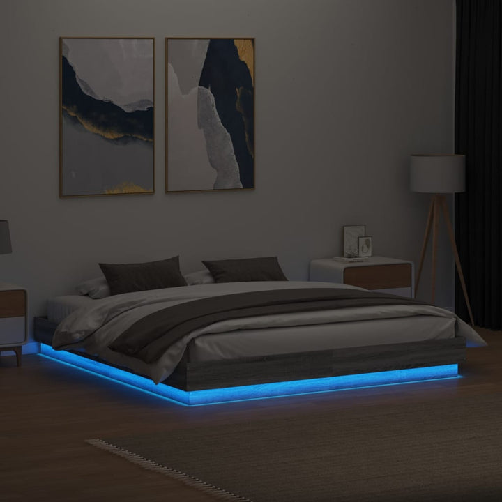 sengeramme med LED-lys 180x200 cm grå sonoma-eg