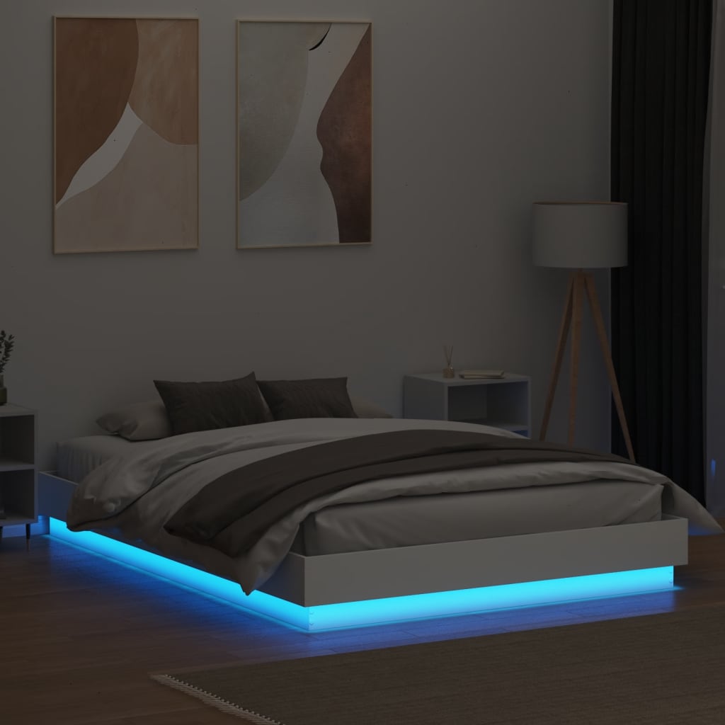 sengeramme med LED-lys 160x200 cm hvid