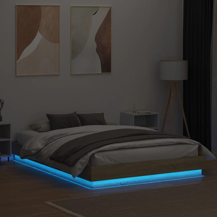 sengeramme med LED-lys 160x200 cm sonoma-eg
