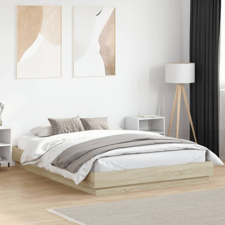 sengeramme med LED-lys 160x200 cm sonoma-eg