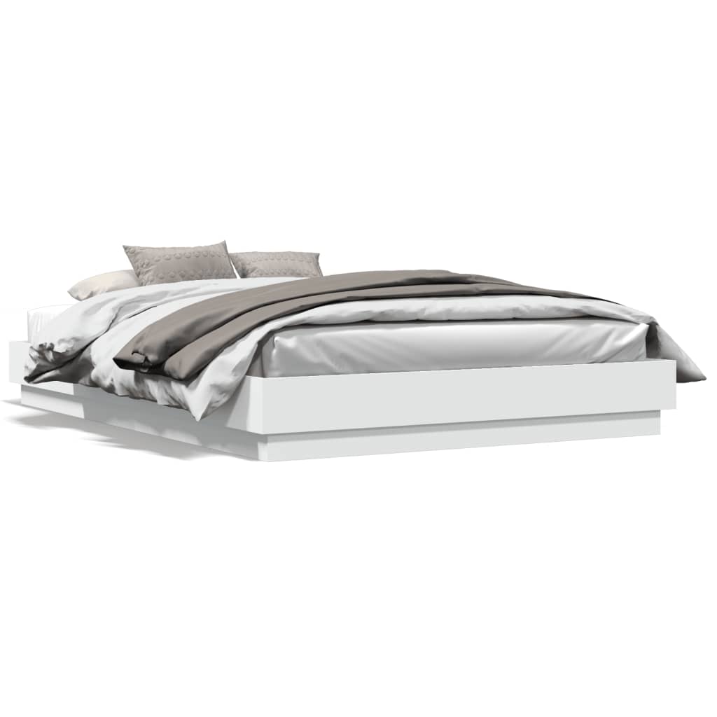 sengeramme med LED-lys 150x200 cm hvid